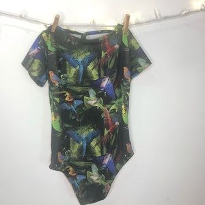 unique bird one piece open back body suit 🦜